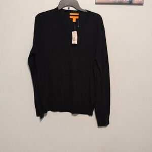NWT Joe Fresh size L Black Merino Wool V-neck Sweater